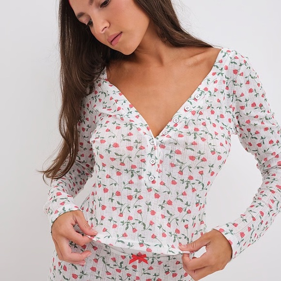 For Love And Lemons Other - New! For Love & Lemons pointelle roses floral print white PJ top 26672